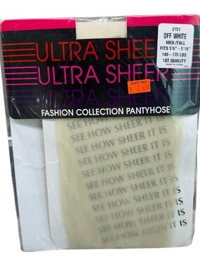 Vintage Ultra Sheer Pantyhose 100% Nylon Off White Medium Tall 1st Quality
